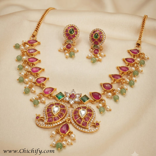 Royal Multicolor Kemp American Diamond Necklace Set