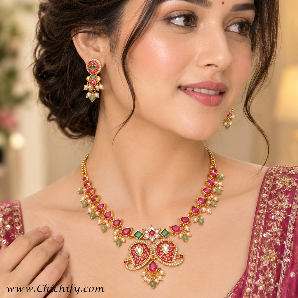 Royal Multicolor Kemp American Diamond Necklace Set