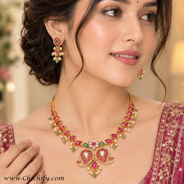 Royal Multicolor Kemp American Diamond Necklace Set