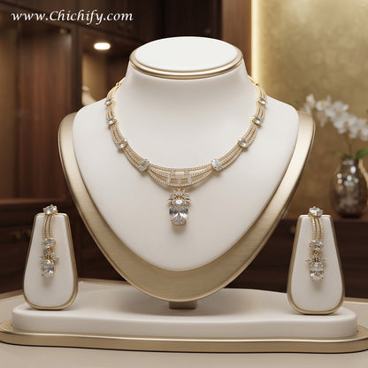 Golden Radiance American Diamond Necklace Set