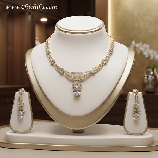 Golden Radiance American Diamond Necklace Set