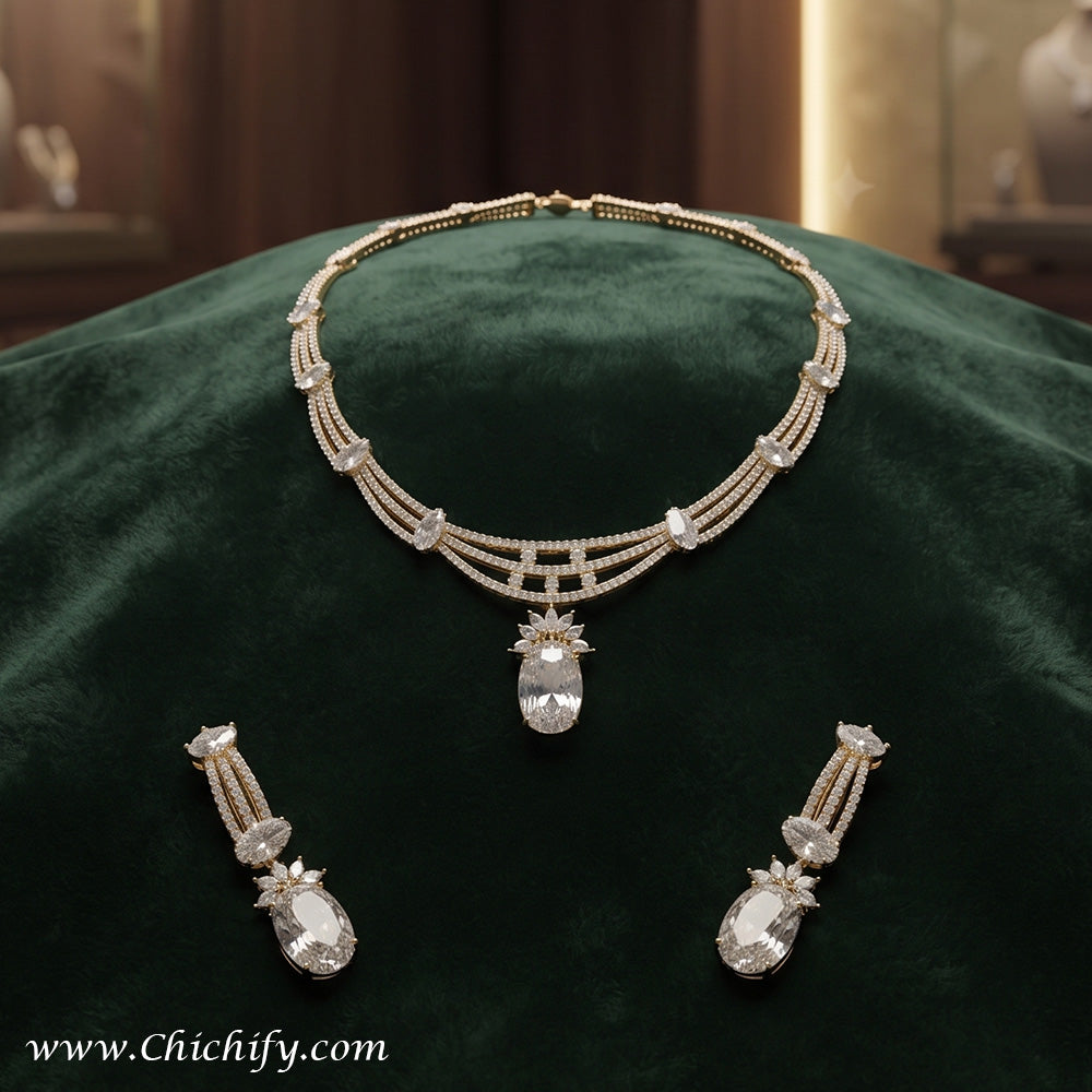 Golden Radiance American Diamond Necklace Set