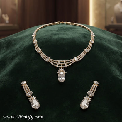 Golden Radiance American Diamond Necklace Set