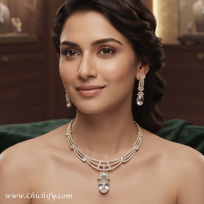 Golden Radiance American Diamond Necklace Set