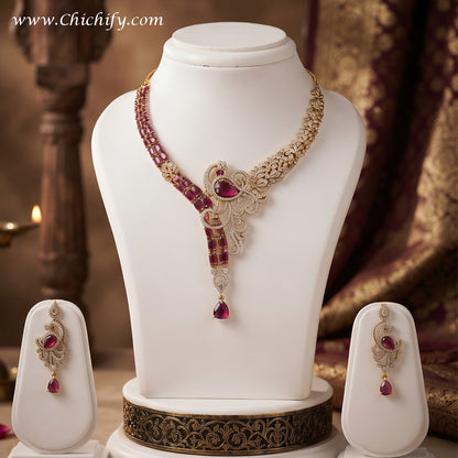Royal Ruby American Diamond Necklace Set