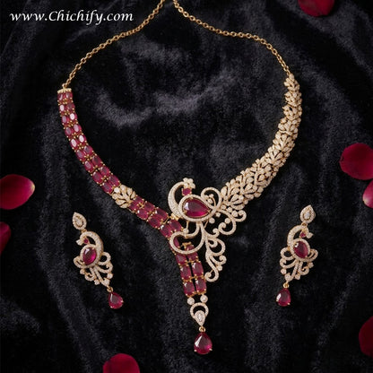 Royal Ruby American Diamond Necklace Set