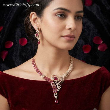 Royal Ruby American Diamond Necklace Set