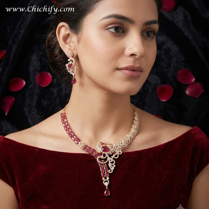 Royal Ruby American Diamond Necklace Set
