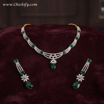 Emerald Green American Diamond Necklace Set