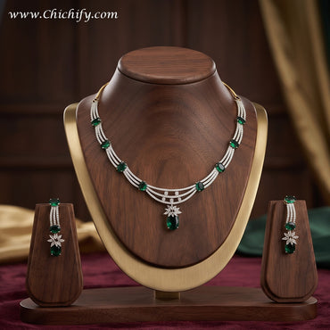 Emerald Green American Diamond Necklace Set