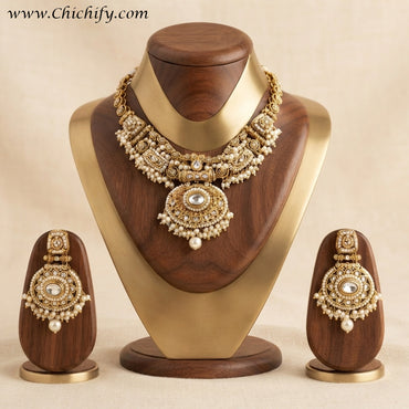 Chichify Pearl Kundan Bridal Choker Necklace Set