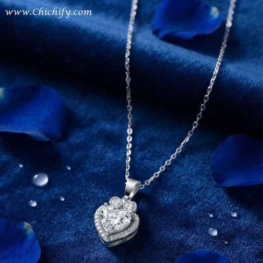 Silver Heart Bloom Crystal Anti-Tarnish Pendant Necklace