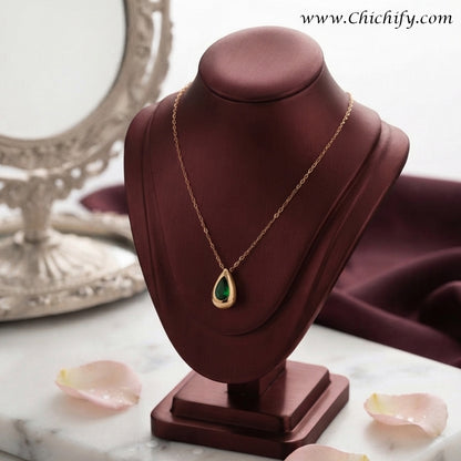 Emerald Teardrop Stainless Steel Anti-Tarnish Pendant Necklace