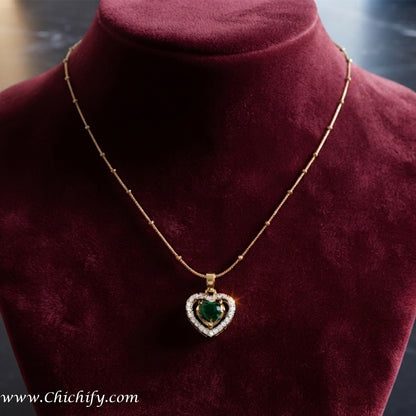 Emerald Heart Beaded Chain Stainless Steel Anti-Tarnish Necklace