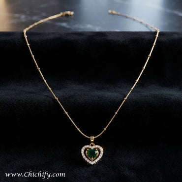 Emerald Heart Beaded Chain Stainless Steel Anti-Tarnish Necklace