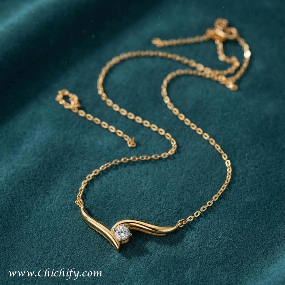 Golden Wave Crystal Stainless Steel Anti-Tarnish Necklace