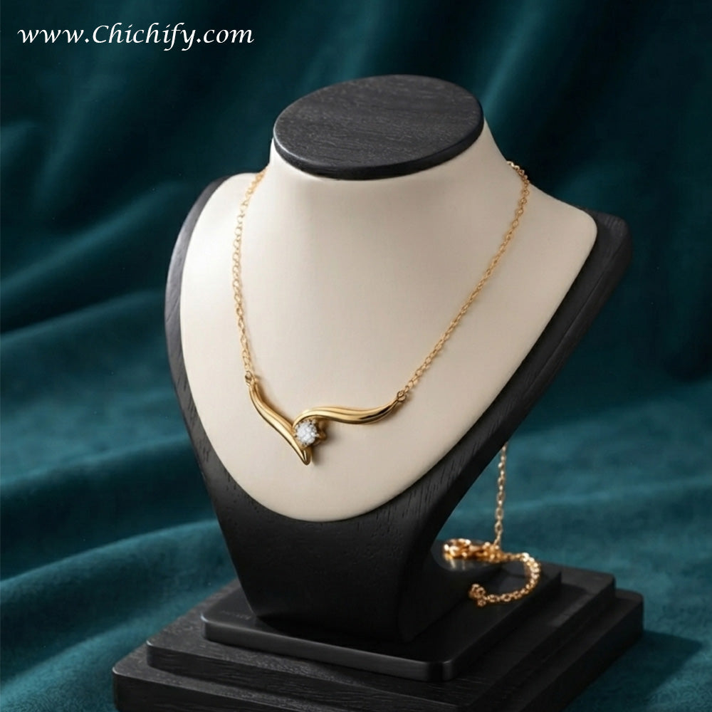 Golden Wave Crystal Stainless Steel Anti-Tarnish Necklace