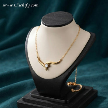 Golden Wave Crystal Stainless Steel Anti-Tarnish Necklace