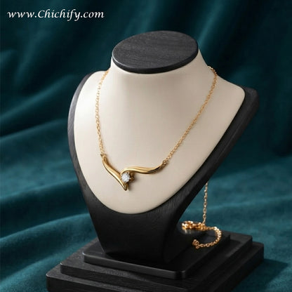 Golden Wave Crystal Stainless Steel Anti-Tarnish Necklace