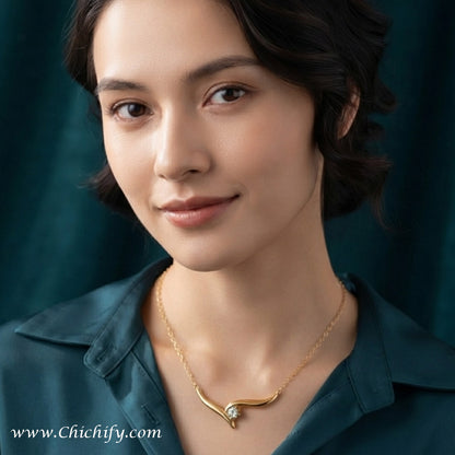 Golden Wave Crystal Stainless Steel Anti-Tarnish Necklace