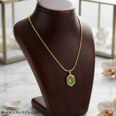Emerald Glow Hexagon Pendant Stainless Steel Anti-Tarnish Necklace