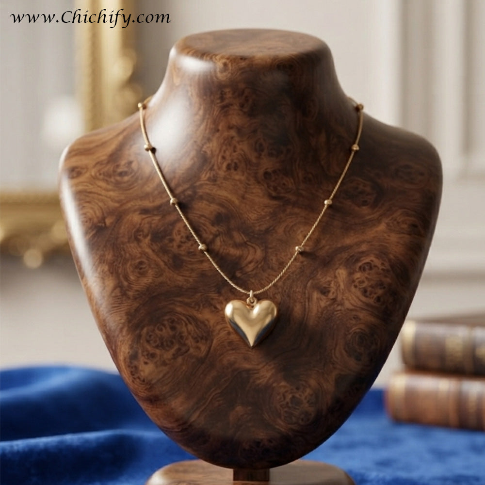 Golden Heart Beaded Chain Stainless Steel Anti-Tarnish Necklace