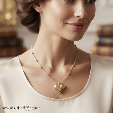Golden Heart Beaded Chain Stainless Steel Anti-Tarnish Necklace