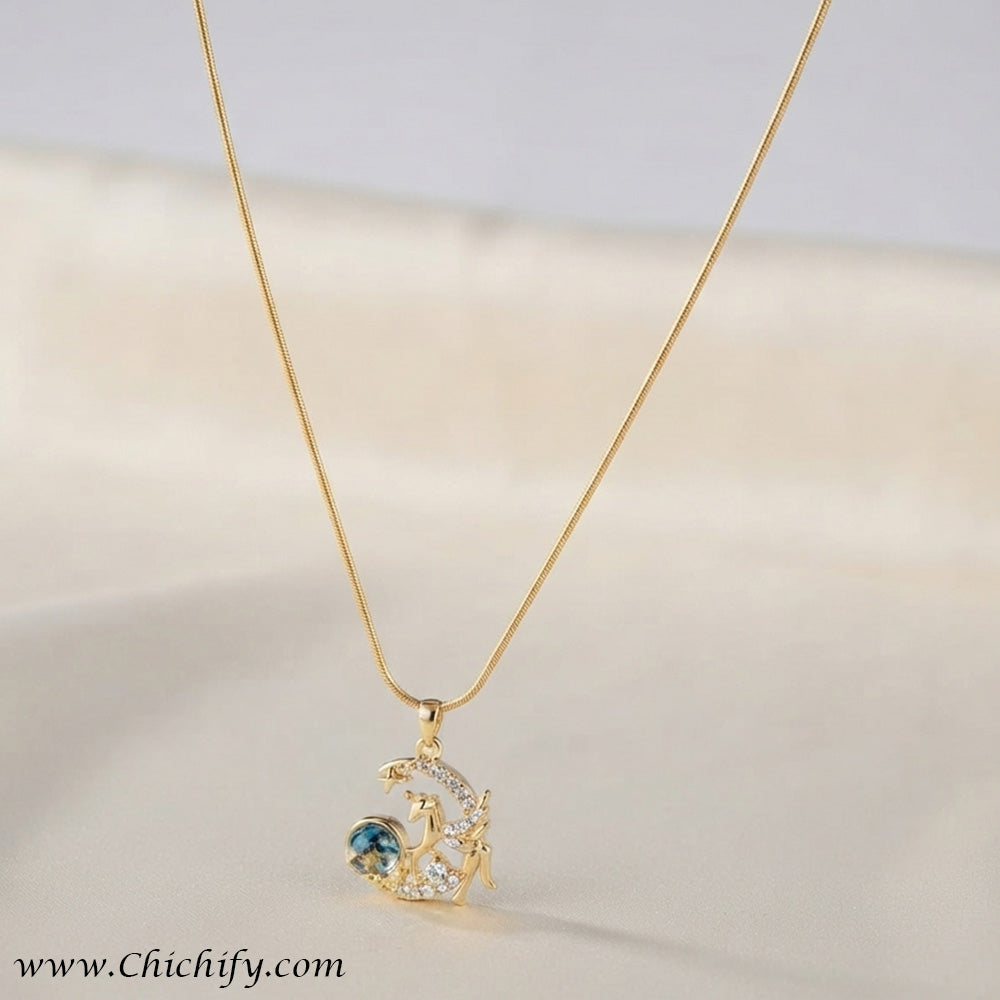 Celestial Anchor Blue Crystal Anti-Tarnish Pendant Necklace