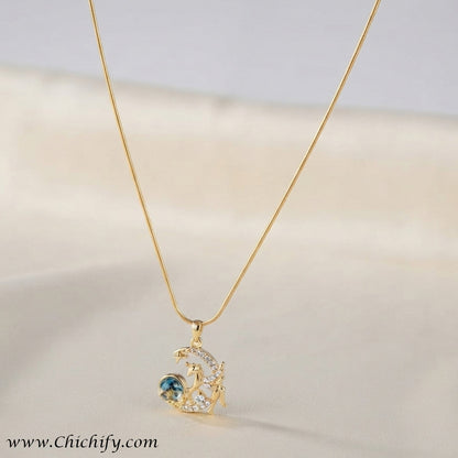 Celestial Anchor Blue Crystal Anti-Tarnish Pendant Necklace