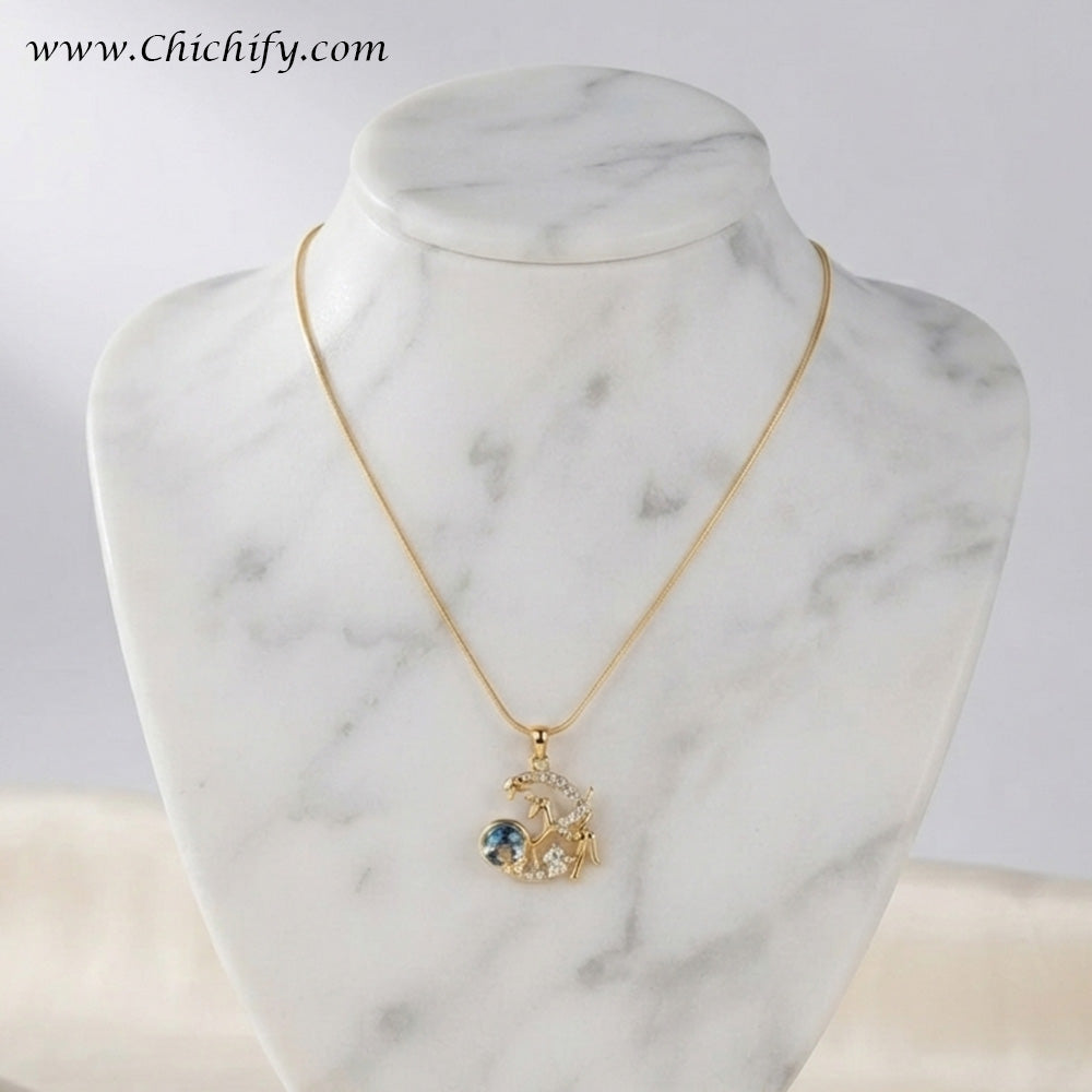 Celestial Anchor Blue Crystal Anti-Tarnish Pendant Necklace