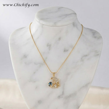 Celestial Anchor Blue Crystal Anti-Tarnish Pendant Necklace