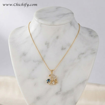 Celestial Anchor Blue Crystal Anti-Tarnish Pendant Necklace