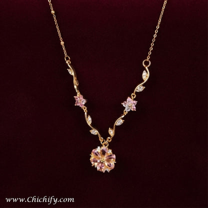 Blossom Vine Pink Crystal Anti-Tarnish Necklace