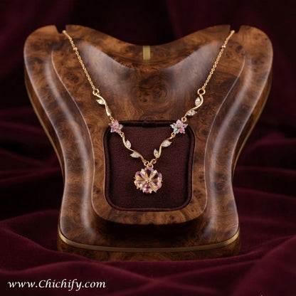 Blossom Vine Pink Crystal Anti-Tarnish Necklace