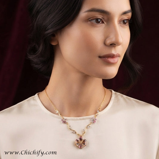 Blossom Vine Pink Crystal Anti-Tarnish Necklace