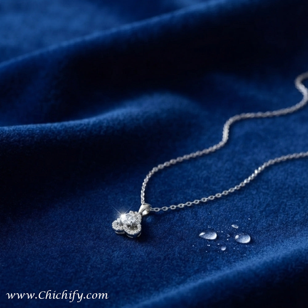 Silver Crystal Teardrop Anti-Tarnish Pendant Necklace