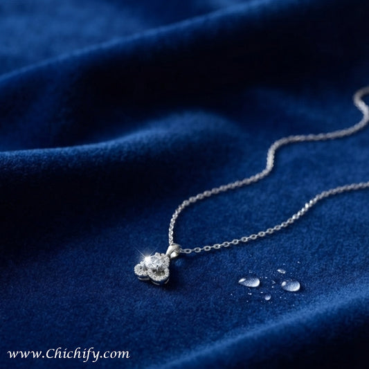 Silver Crystal Teardrop Anti-Tarnish Pendant Necklace