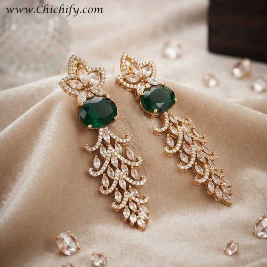 Emerald Bloom Cascade American Diamond Earrings