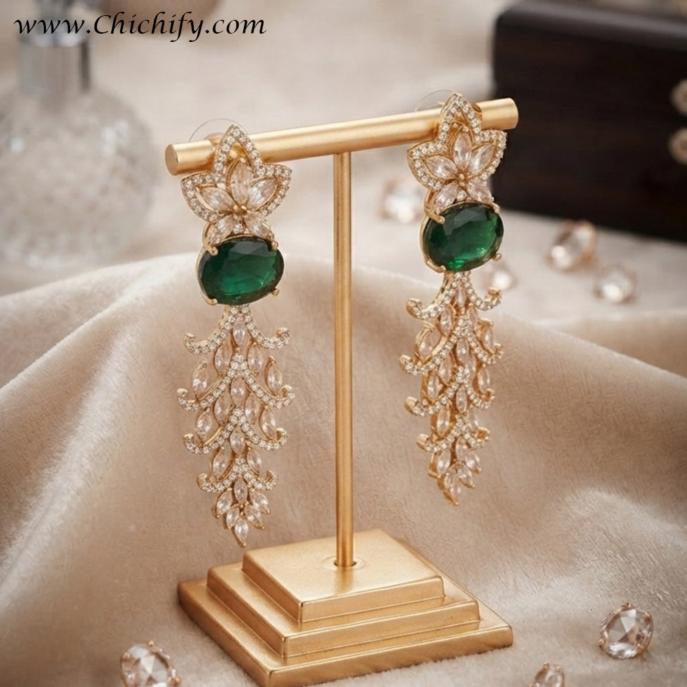 Emerald Bloom Cascade American Diamond Earrings