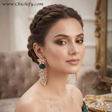 Emerald Bloom Cascade American Diamond Earrings