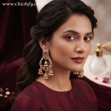 Ruby Jadau Pearl Cascade American Diamond Earrings