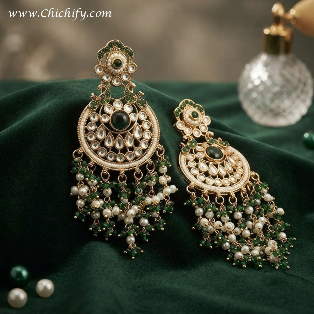 Emerald Pearl Royale AD Chandbali Earrings