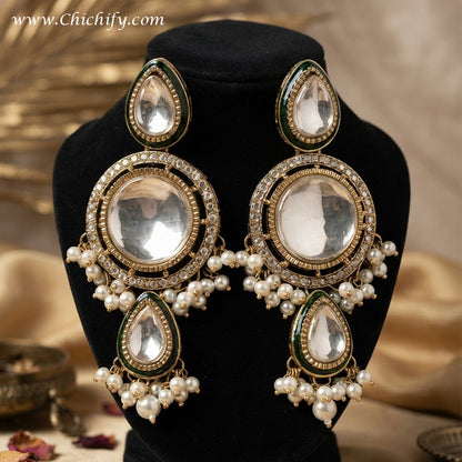 Emerald Kundan Pearl Drop Earrings