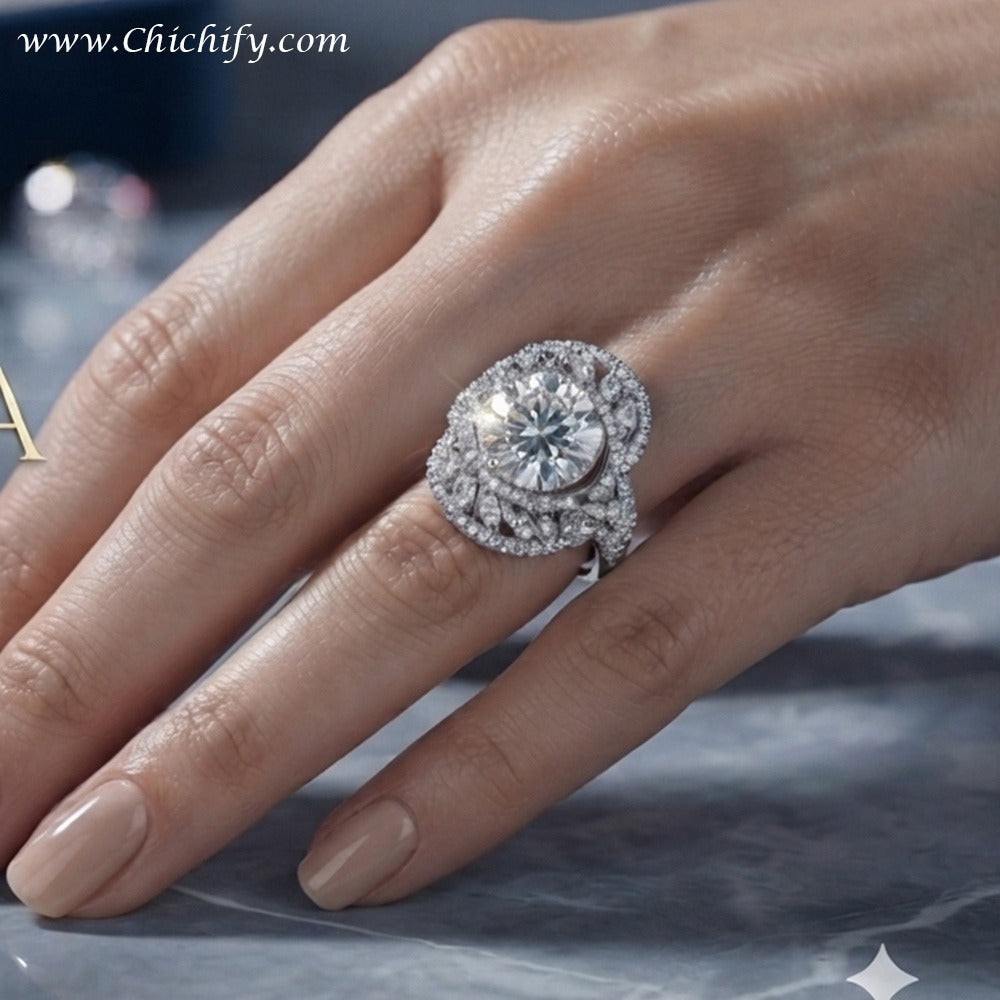 Celestial Halo Leaf Adjustable Ring