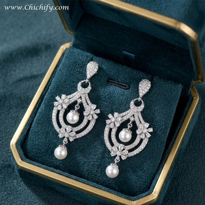 Silver Drop Pearl American Diamond White Earring