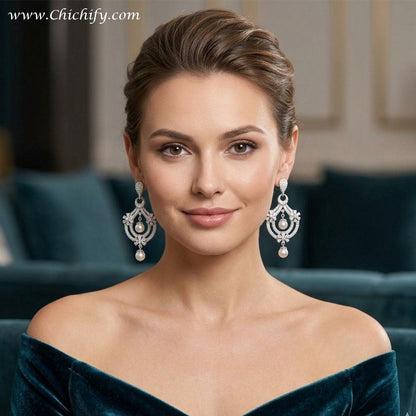 Silver Drop Pearl American Diamond White Earring