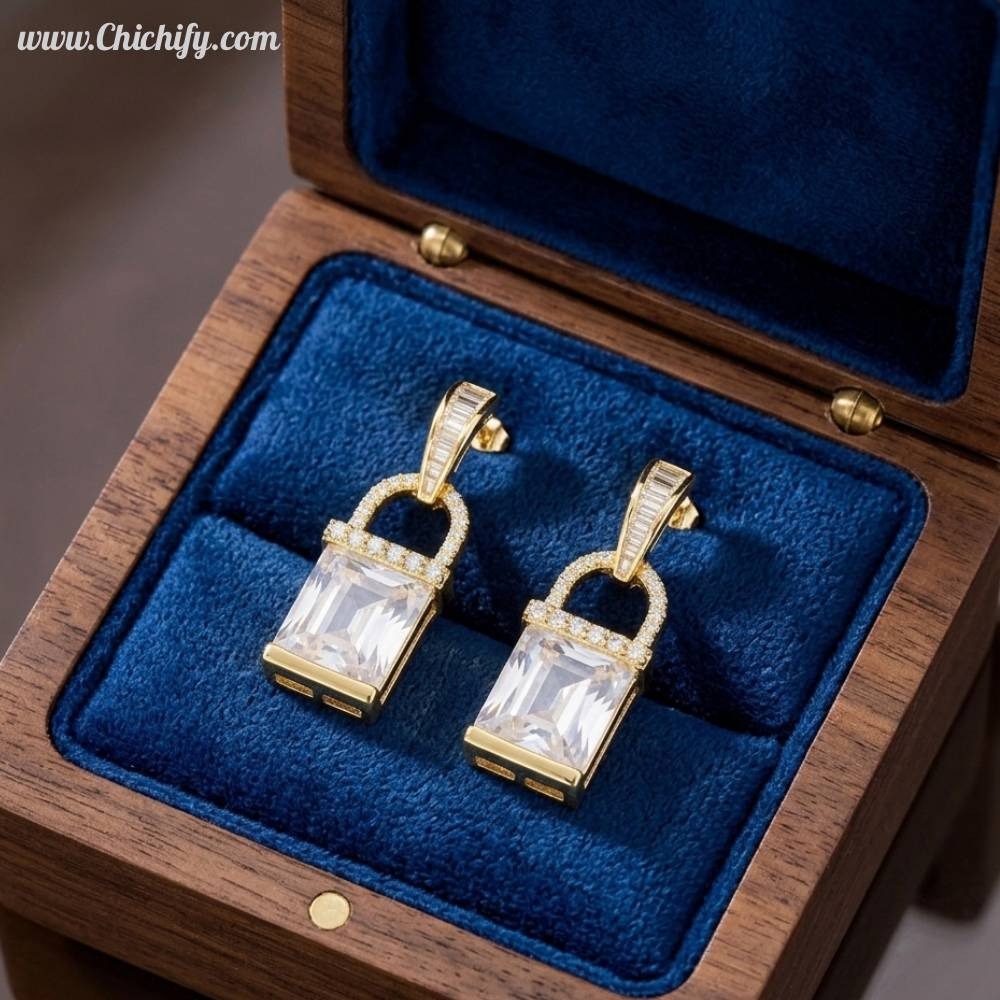 Chichify Stylo AD Golden Lock Earrings