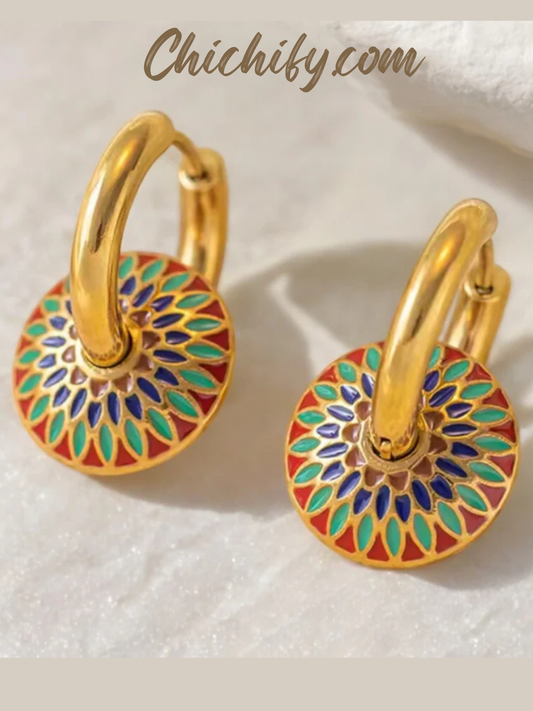 Moroccan Design Mosaic Gold Hoop Earrings