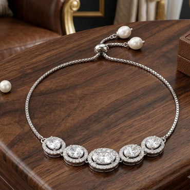 Celeste Halo Crystal Adjustable Slider Bracelet – Silver Finish