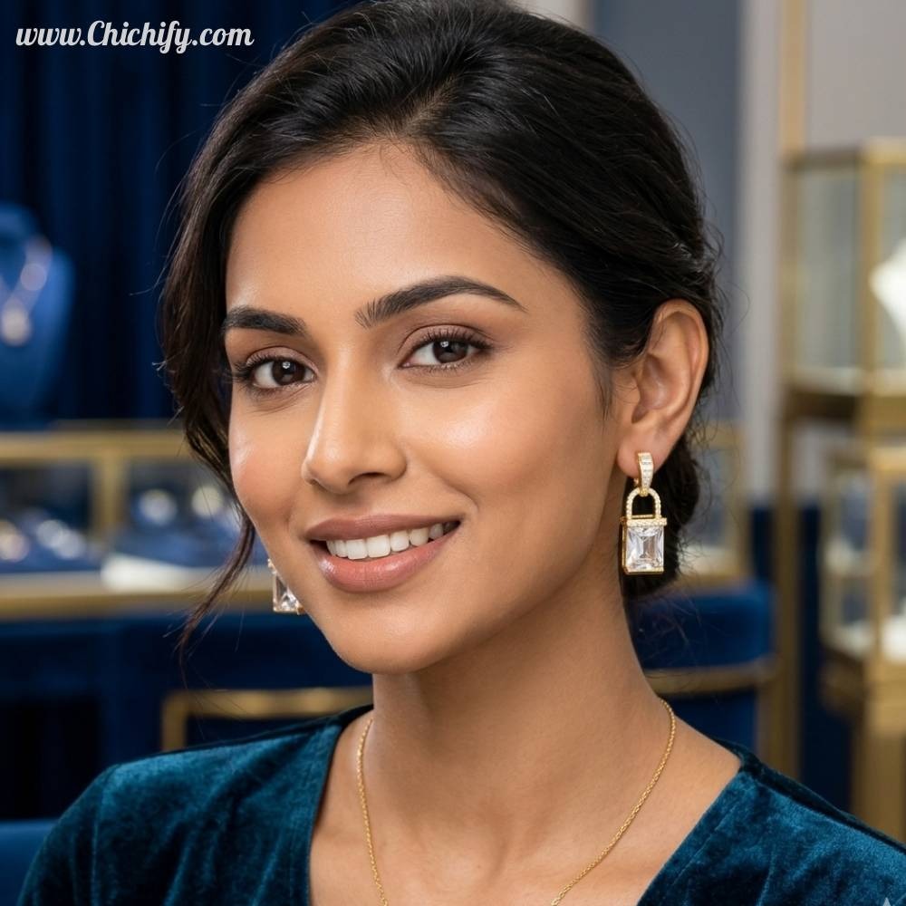 Chichify Stylo AD Golden Lock Earrings